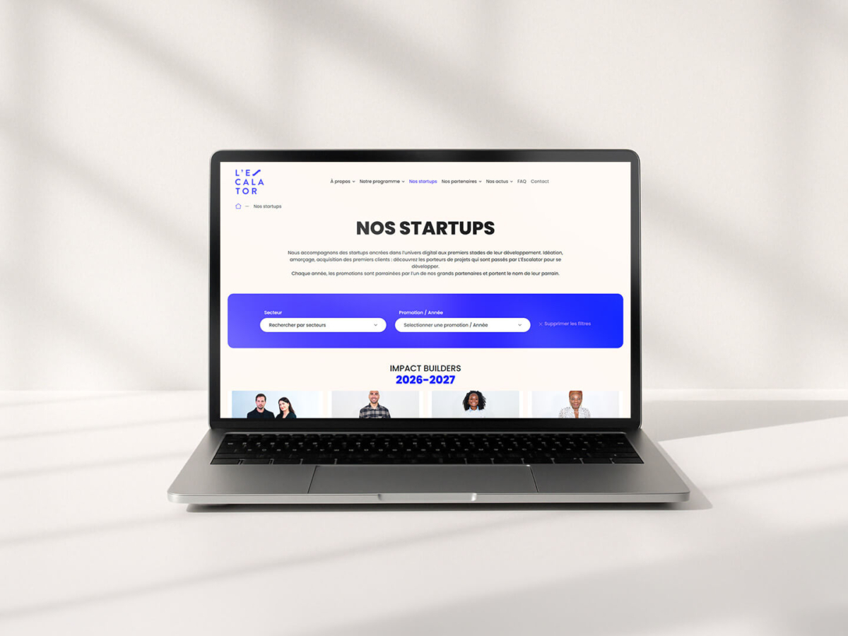 Page Startup du site L'Escalator affichée sur un ordinateur portable