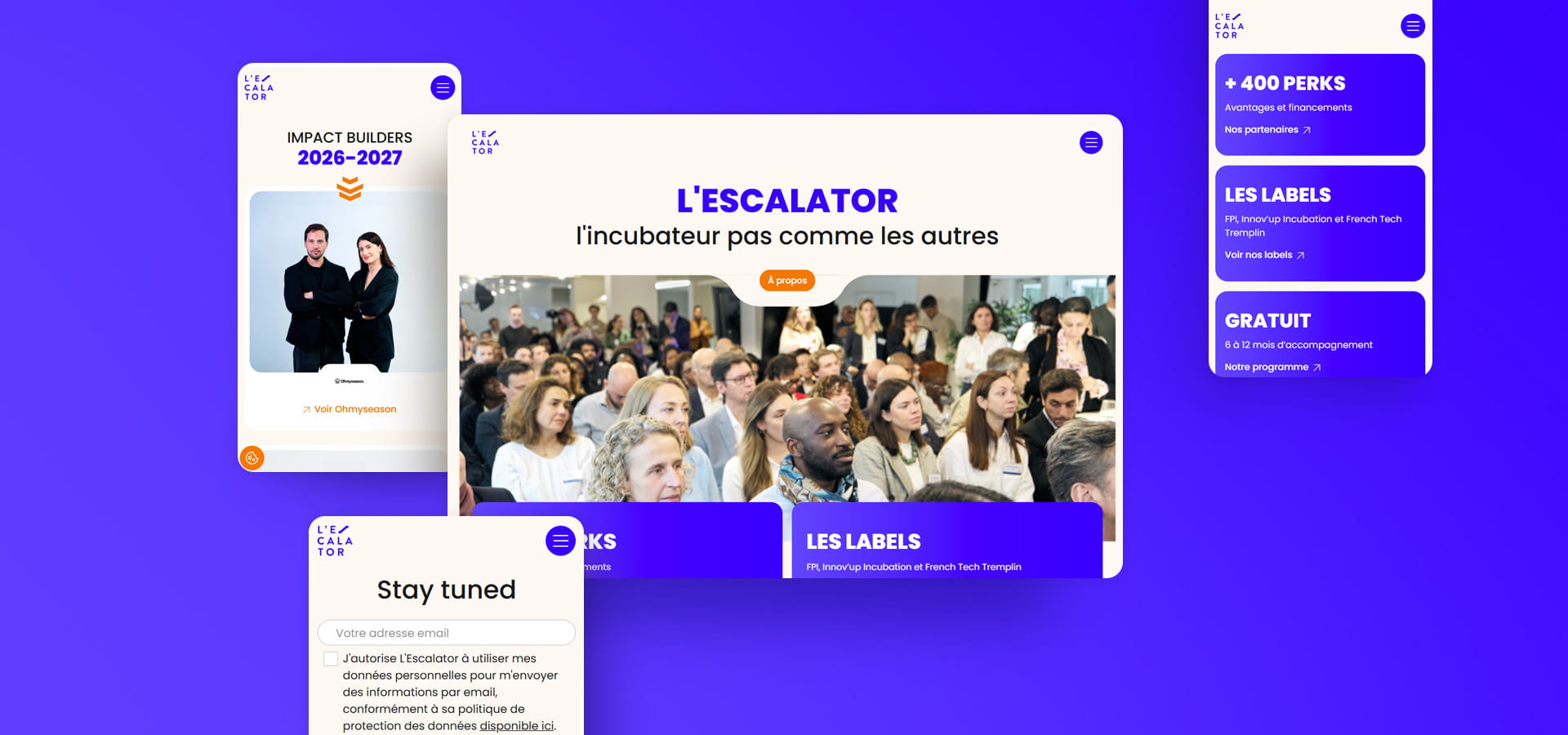 Présentation des différentes maquettes et pages web de L'Escalator