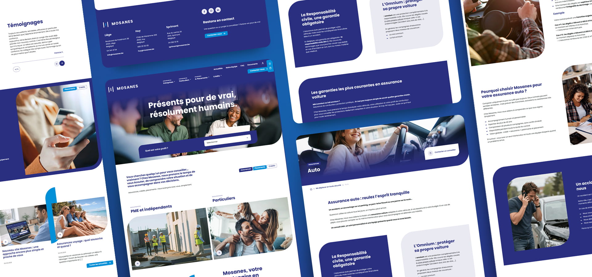 Présentation des pages du site internet Mosanes Assurances et Crédits