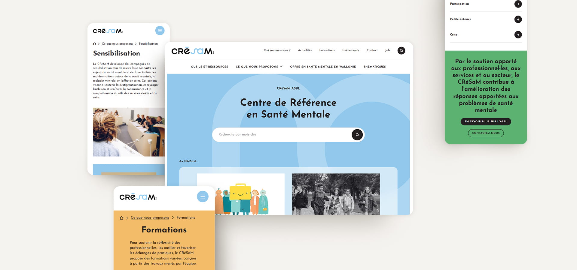 Présentation du design du site web CRESAM affiché sur écran d'ordinateur et smartphone