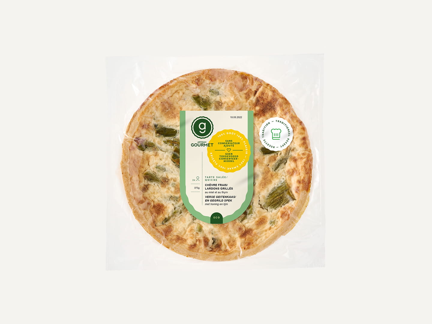Packaging complet de la quiche Artisan Gourmet vue de face